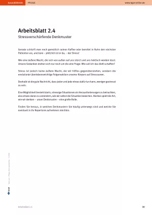 Arbeitsblatt: Take Care Stressprävention: Stressverschärfende Denkmuster (Arbeitsblatt 2.4)