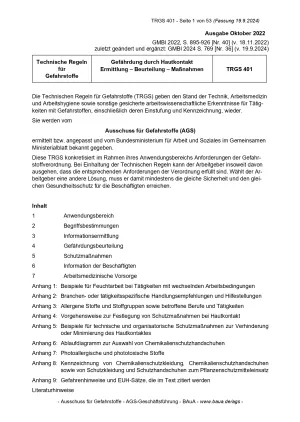Broschuere: Technische Regeln für Gefahrstoffe: Gefährdung durch Hautkontakt - Ermittlung, Beurteilung, Maßnahmen