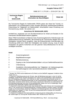 Broschuere: Technische Regeln für Gefahrstoffe: Betriebsanweisung und Information der Beschäftigten