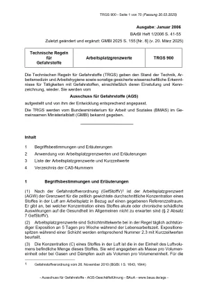 Broschuere: Technische Regeln für Gefahrstoffe: Arbeitsplatzgrenzwerte