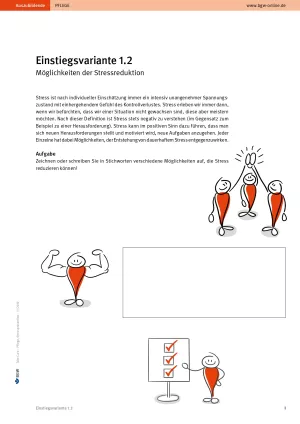 Arbeitsblatt: Take Care Stressprävention: Möglichkeiten der Stressreduktion (Einstiegsvariante 1.2)