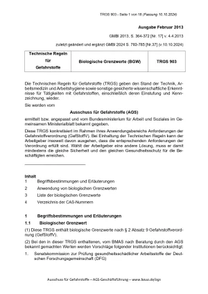Broschuere: Technische Regeln für Gefahrstoffe: Biologische Grenzwerte