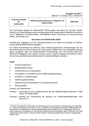 Broschuere: Technische Regeln für Gefahrstoffe: Gefährdungsbeurteilung für Tätigkeiten mit Gefahrstoffen