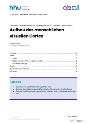 Kurs: Bildklassifikation und Bildsegmentierung | 05 | Aufbau des menschlichen visuellen Cortex (PDF)