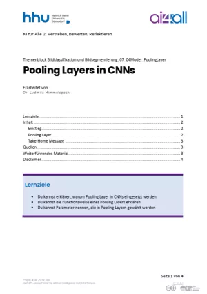 Kurs: Bildklassifikation und Bildsegmentierung | 05 | Pooling Layers in CNNs (PDF)