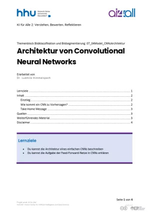 Kurs: Bildklassifikation und Bildsegmentierung | 05 | Architektur von Convolutional Neural Networks (PDF)