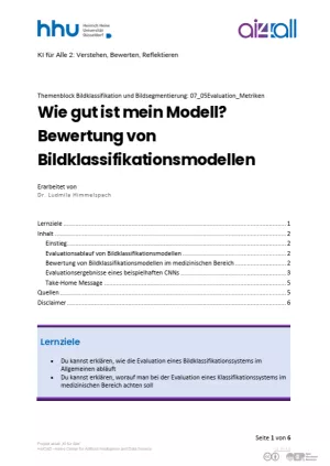 Kurs: Bildklassifikation und Bildsegmentierung | 06 | Wie gut ist mein Modell? Bewertung von Bildklassifikationsmodellen (PDF)