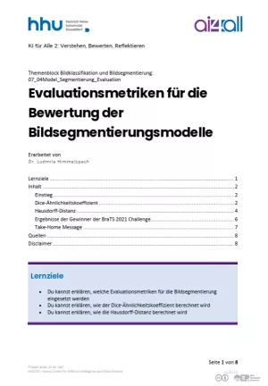 Kurs: Bildklassifikation und Bildsegmentierung | 10 | Evaluationsmetriken für die Bewertung der Bildsegmentierungsmodelle (PDF)