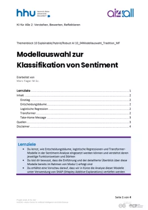 Kurs: Explainable, Hybrid, Robust AI | 04 | Modellauswahl zur Klassifikation von Sentiment (PDF)