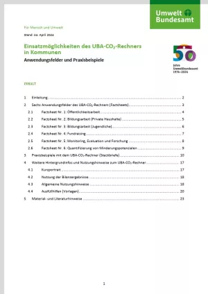 Broschuere: Einsatzmöglichkeiten des UBA-CO2-Rechners in Kommunen