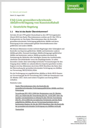 Broschuere: FAQ-Liste grenzüberschreitende Abfallverbringung von Kunststoffabfall