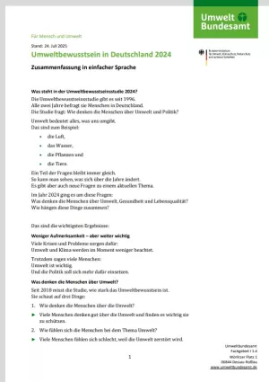 Broschuere: Umweltbewusstsein in Deutschland 2024: Zusammenfassung in einfacher Sprache