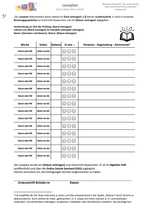 Arbeitsblatt: Leseplan – Vorlage