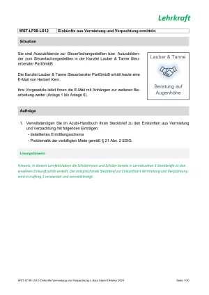 Unterrichtsbaustein: Einkünfte aus Vermietung und Verpachtung ermitteln (Version Lehrkraft) (DOCX)