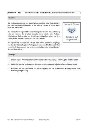 Unterrichtsbaustein: Umsatzsteuerliche Sonderfälle für Kleinunternehmer bearbeiten (Version Schüler/in) (PDF, barrierefrei)