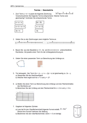 Arbeitsblatt: Mathematik für die Berufsfachschule: Terme und Geometrie