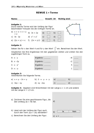 Arbeitsblatt: Mathematik für die Berufsfachschule: REWUE 1 Terme