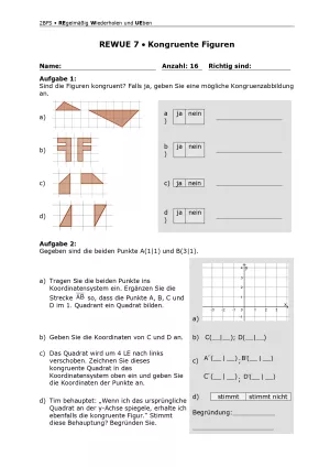 Arbeitsblatt: Mathematik für die Berufsfachschule: REWUE 7 Kongruente Figuren