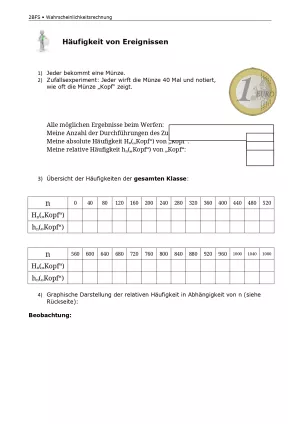 Arbeitsblatt: Mathematik für die Berufsfachschule: Häufigkeit von Ereignissen | Münze werfen