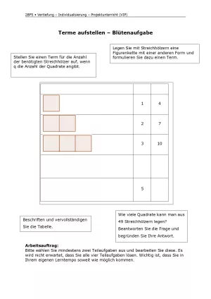 Arbeitsblatt: Mathematik für die Berufsfachschule: Terme aufstellen | Blütenaufgabe