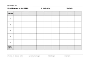 Ubung: Mathematik für die Berufsfachschule: Kopfübungen Übersichtsblatt Serie B