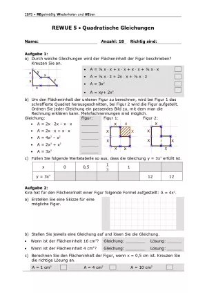 Arbeitsblatt: Mathematik für die Berufsfachschule: REWUE 5 Quadratische Gleichungen