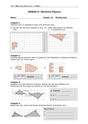 Arbeitsblatt: Mathematik für die Berufsfachschule: REWUE 8 Ähnliche Figuren