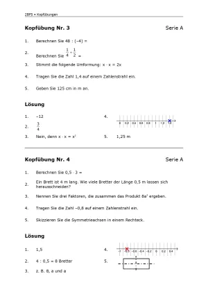 Arbeitsblatt: Mathematik für die Berufsfachschule: Kopfübungen A3 und A4