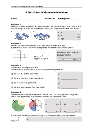 Arbeitsblatt: Mathematik für die Berufsfachschule: REWUE 10 Wahrscheinlichkeiten
