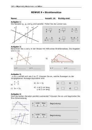 Arbeitsblatt: Mathematik für die Berufsfachschule: REWUE 9 Strahlensätze