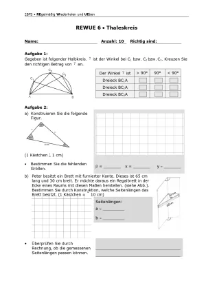 Arbeitsblatt: Mathematik für die Berufsfachschule: REWUE 6 Thaleskreis