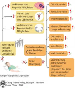 Bild: I care Pflege | Pflegebasismaßnahmen | Auswirkungen längerfristiger Bettlägerigkeit (Grafik)