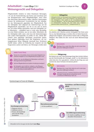 Arbeitsblatt: I care Pflege | Grundlagen des Pflegeberufs | Weisungsrecht und Delegation (Arbeitsblatt)