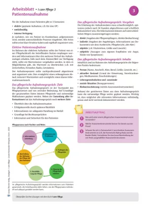 Arbeitsblatt: I care Pflege | Grundlagen des Pflegeberufs | Patientenaufnahme (Arbeitsblatt)