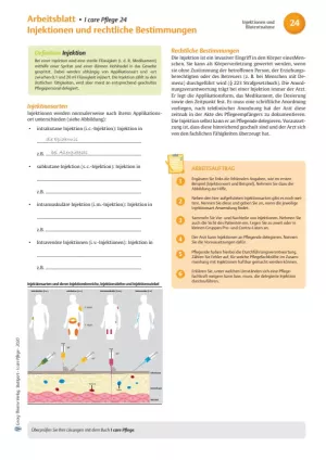 Arbeitsblatt: I care Pflege | Pflegetechniken | Injektionen und rechtliche Bestimmungen (Arbeitsblatt)