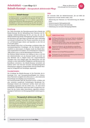Arbeitsblatt: I care Pflege | Pflege bei speziellen Erkrankungen | Das Bobath-Konzept (Arbeitsblatt)
