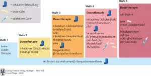 Bild: I care Krankheitslehre | Spezielle Krankheitslehre | Stufenschema der Asthmabehandlung (Grafik)