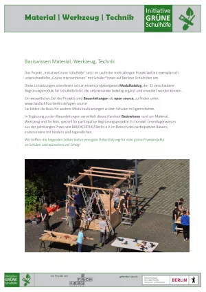 Unterrichtsbaustein: Basiswissen Material, Werkzeug, Technik