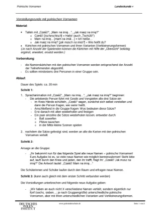 Unterrichtsplanung: Polnische Vornamen | Vorstellungsrunde mit polnischen Vornamen