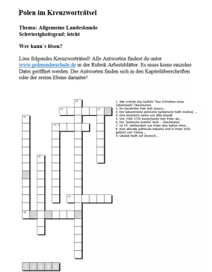Arbeitsblatt: Polen Landeskunde allgemein | schwere Version