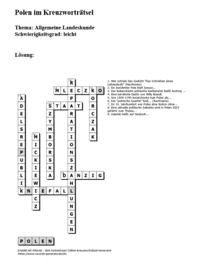 Arbeitsblatt: Polen Landeskunde allgemein | schwere Version (Lösung)