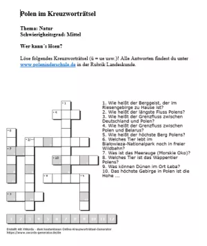 Arbeitsblatt: Natur in Polen | mittelschwer