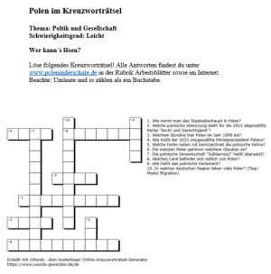 Arbeitsblatt: Politik und Gesellschaft in Polen | leicht