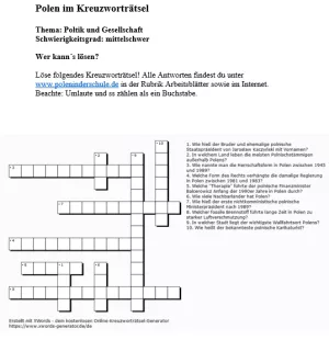 Arbeitsblatt: Politik und Gesellschaft in Polen | mittelschwer