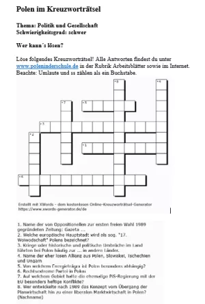 Arbeitsblatt: Politik und Gesellschaft in Polen | schwer