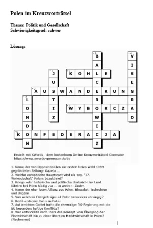 Arbeitsblatt: Politik und Gesellschaft in Polen | schwer (Lösung)