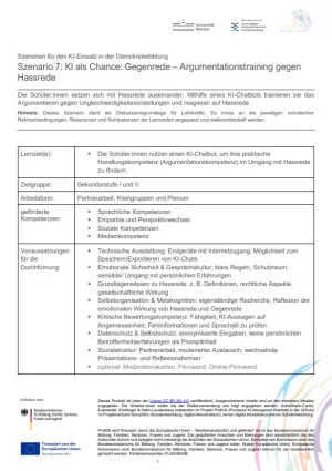 Unterrichtsplanung: Szenario 7: KI als Chance: Gegenrede – Argumentationstraining gegen Hassrede