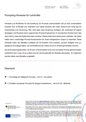 Anleitung: Prompting-Hinweise für Lehrkräfte: Leitfaden nach den HASE- und KI-Modellen