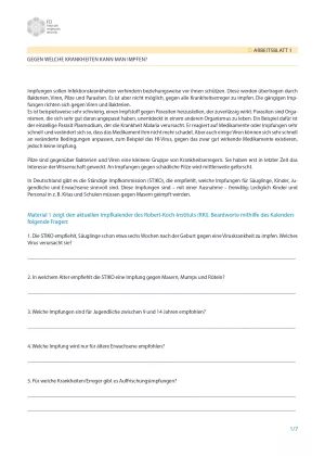 Unterrichtsbaustein: Impfungen: Kleiner Piks - große Wirkung: Impfungen - Schülerversion