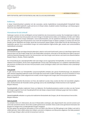 Unterrichtsplanung: Impfungen: Kleiner Piks - große Wirkung: Impfstoffe - Didaktische Hinweise